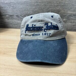Mackinac Island Hat Strap Back Gray Blue Vintage Wash Adjustable